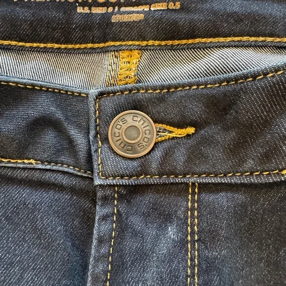 Chico's Dark Blue Skinny Ankle Jeans with Tan Stitching - Picture 5 of 6
